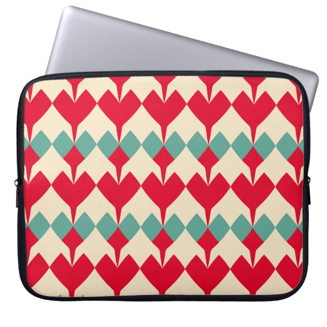 Mint blue, red hearts tile pattern. laptop sleeve (Front)