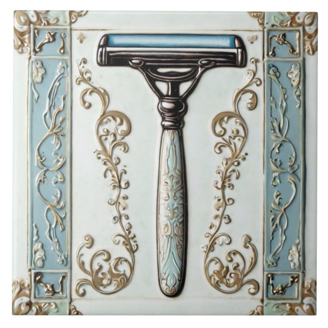Mint Blue Shaving Razor Shaver Funny Bathroom Tile (Front)