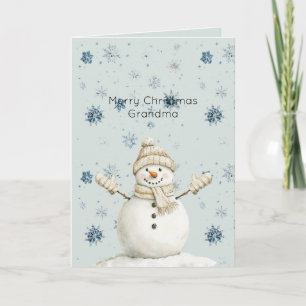 Mint Blue Snowflakes Snowman Christmas Card