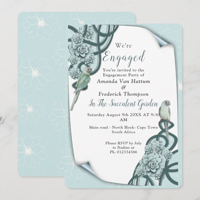 Mint Blue to Pine Green Succulents Invitation (Front/Back)