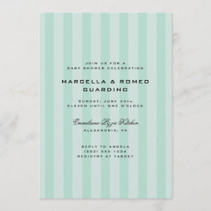 Mint Blue Vertical Stripe Modern Baby Shower Invitation