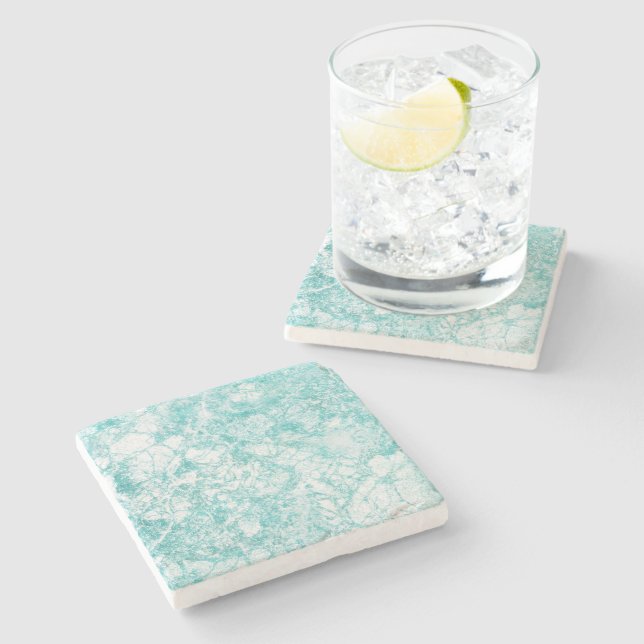 Mint Blue & White Marble Texture   Stone Coaster (Side)