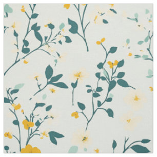 Mint Blue Yellow Botanical Wildflower Pattern Fabric