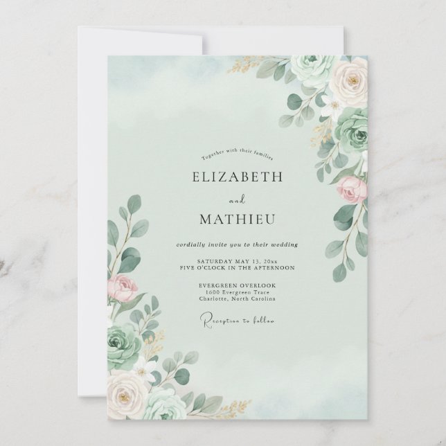Mint Blush Eucalyptus Wedding Invitation (Front)
