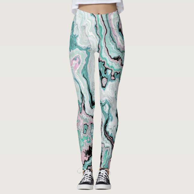Mint Blush Marble Agate Dreams Leggings (Front)