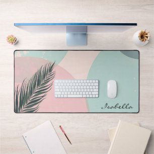 Mint Blush Pink Abstract Modern Collection Desk Mat