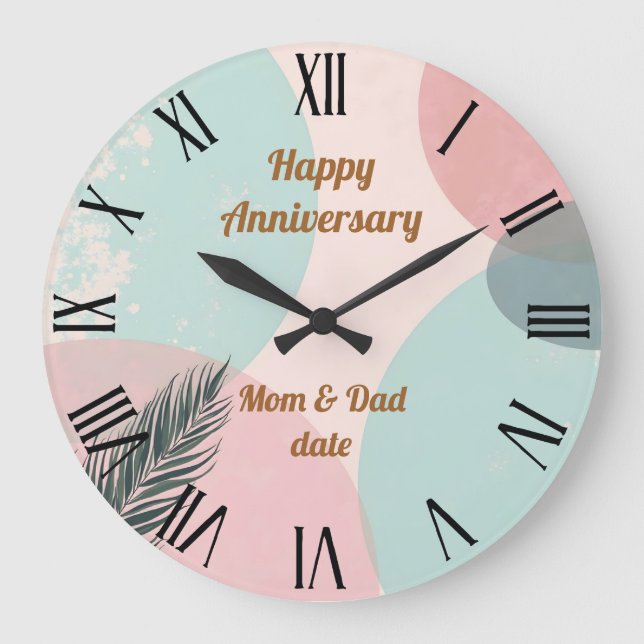 Mint Blush Pink Abstract Modern Collection Large Clock (Front)