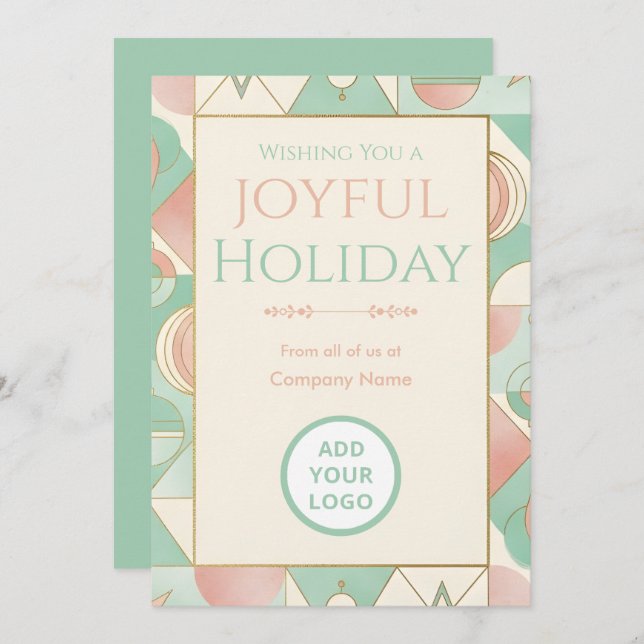 Mint & Blush Retro | Logo-Ready Corporate Holiday Card (Front/Back)