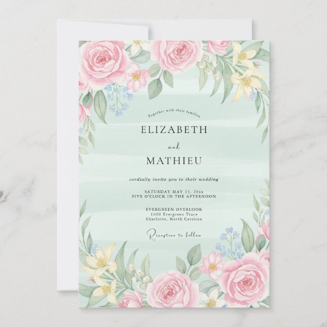Mint Blush Watercolor Wedding Invitation (Front)