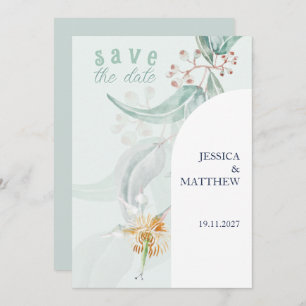 Mint Bohemian Eucalyptus Watercolor Illustration Save The Date