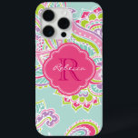 Mint Bohemian Paisley Custom Monogram iPhone 15 Pro Max Case<br><div class="desc">Add a touch of boho charm to your phone with this colourful hand-drawn paisley iPhone case. Featuring an intricate and artistic paisley pattern, this case brings a free-spirited, vibrant vibe to your everyday style. Personalize it with your name or monogram initials for a unique, custom look. Available in a variety...</div>