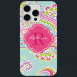 Mint Bohemian Paisley Custom Monogram iPhone 15 Pro Max Case<br><div class="desc">Add a touch of boho charm to your phone with this colourful hand-drawn paisley iPhone case. Featuring an intricate and artistic paisley pattern, this case brings a free-spirited, vibrant vibe to your everyday style. Personalize it with your name or monogram initials for a unique, custom look. Available in a variety...</div>