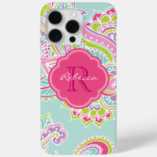 Mint Bohemian Paisley Custom Monogram iPhone 15 Pro Max Case