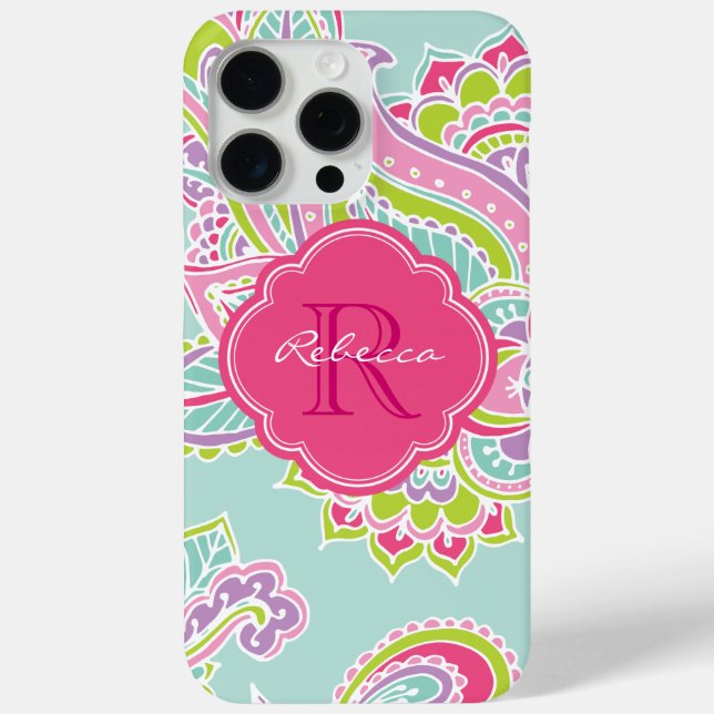 Mint Bohemian Paisley Custom Monogram Case-Mate iPhone Case (Back)