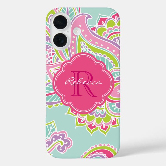 Mint Bohemian Paisley Custom Monogram Case-Mate iPhone Case (Back)