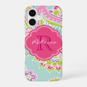 Mint Bohemian Paisley Custom Monogram iPhone 16 Case