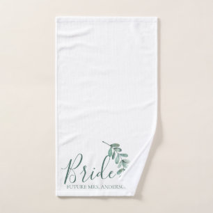Mint Botanical Elegant Bride Personalized Hand Towel