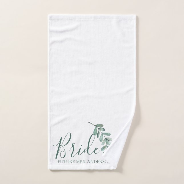 Mint Botanical Elegant Bride Personalized Hand Towel (Hand Towel)