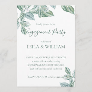 Mint Botanical Elegant Engagement Party Invitation