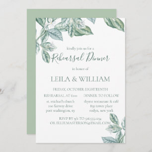 Mint Botanical Elegant Rehearsal Dinner Invitation