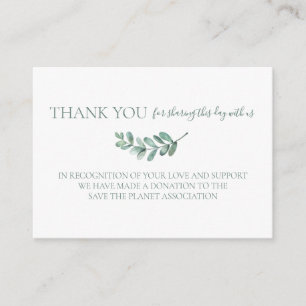 Mint Botanical Elegant Wedding Donation Enclosure Card