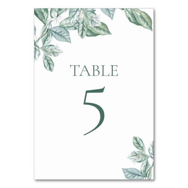 Mint Botanical pastel Table Number Card (Front)