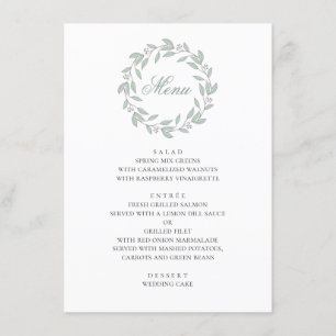 Mint botanical wedding. Elegant simple foliage Menu