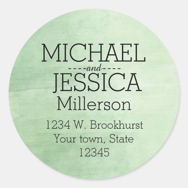 Mint Breeze Watercolor Personalized address Classic Round Sticker (Front)
