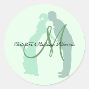 Mint Bride and Groom Classic Round Sticker