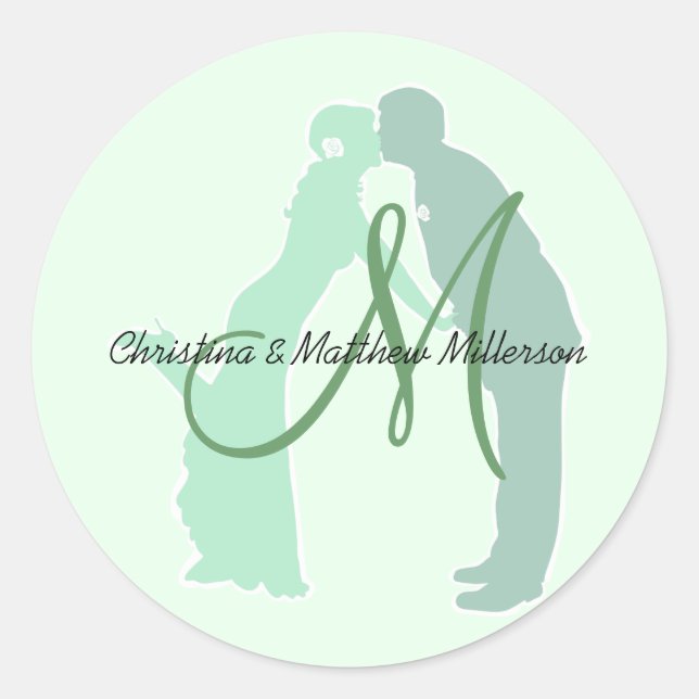 Mint Bride and Groom Classic Round Sticker (Front)