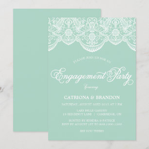 Mint Brocade Lace Engagement Party Invitation