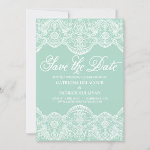 Mint Brocade Lace Save the Date Announcement