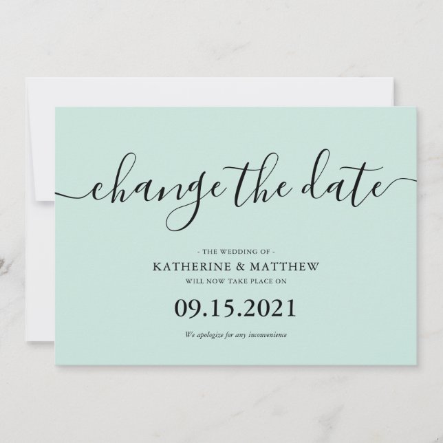 Mint Brush Typography Rescheduled Wedding Save The Date (Front)