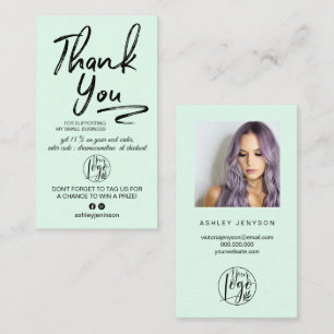 Mint brushed script photo logo order thank you business card