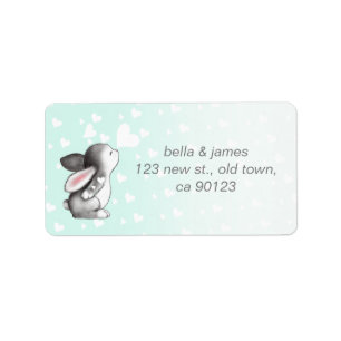 Mint bunny heart confetti address labels