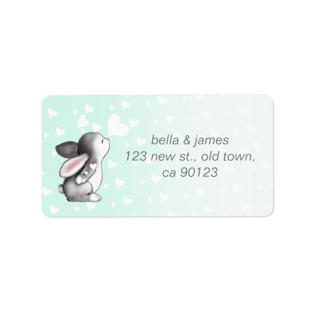 Mint bunny heart confetti address labels (Front)
