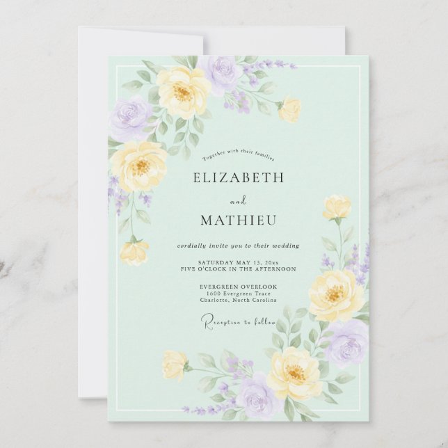 Mint Butter Lilac Painted Wedding Invitation (Front)