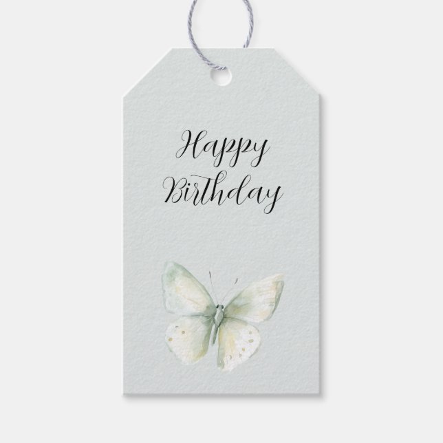 Mint Butterflies Birthday Gift Tags (Front)