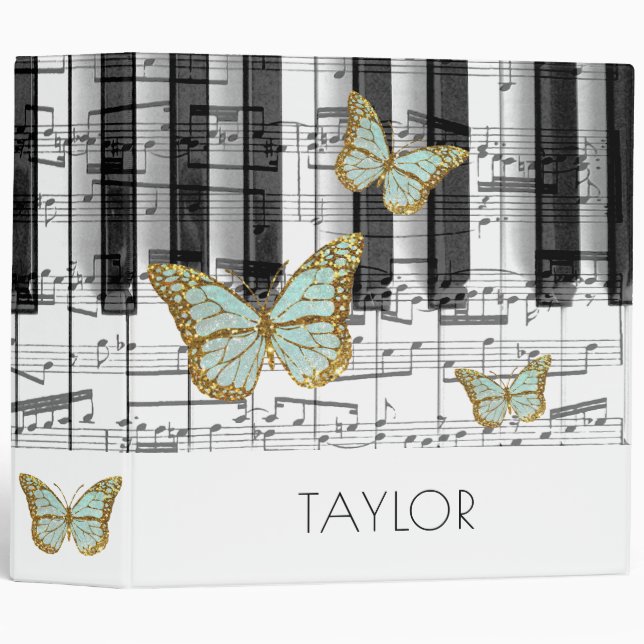 mint butterflies music piano 3 ring binder (Front/Spine)