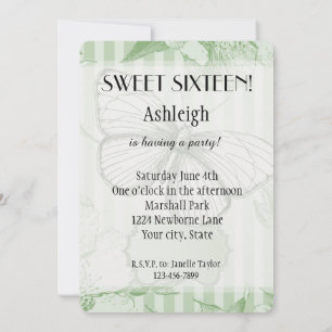 Mint Butterfly Sweet Sixteen Invitation