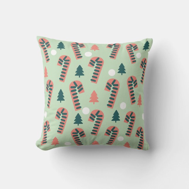 Mint Candy Cane Pattern Throw Pillow (Front)