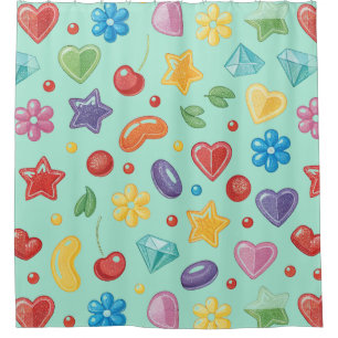 “Mint Candy Star Shower Curtain