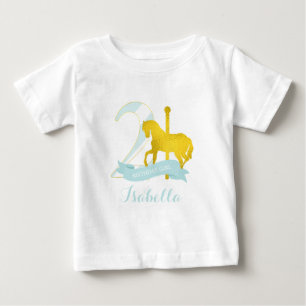 Mint Carousel Horse Birthday Girl Baby T-Shirt