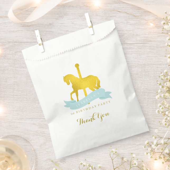 Mint Carousel Horse Birthday Party Favour Bag (Clipped)