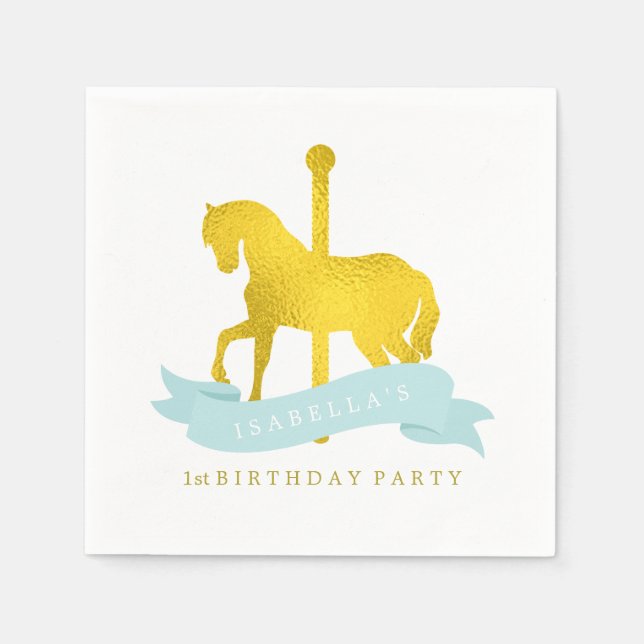 Mint Carousel Horse Birthday Party Napkin (Front)