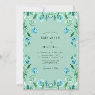 Mint Cerulean Greenery Wedding Invitation
