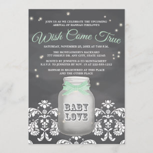 Mint Chalkboard Firefly Mason Jar Baby Shower Invitation