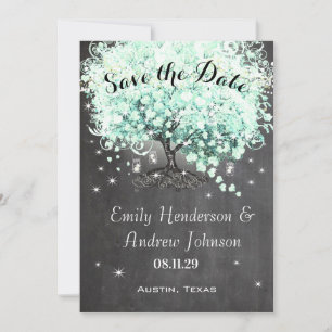 Mint Chalkboard Heart Leaf Tree Save the Date Invitation