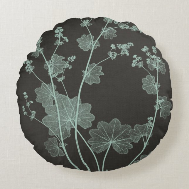 Mint & Charcoal Nature Study I Round Pillow (Front)