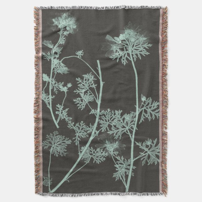 Mint & Charcoal Nature Study IV Throw Blanket (Front Vertical)